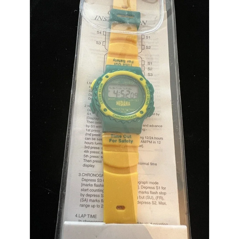 Vintage Medana Sports watch Green & Yellow